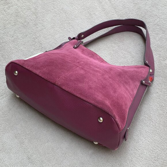 Tignanello Expandable Burgundy Genuine Suede Shoulder Bag - Picture 2 of 16